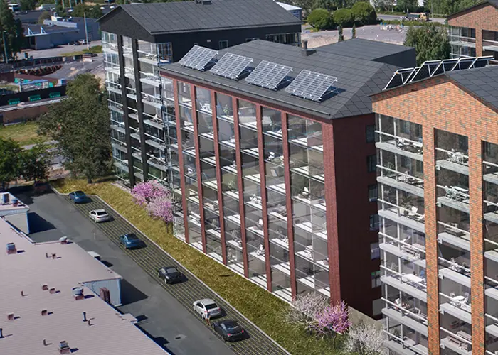 Hartelan Oulun rakentama As Oy Punarinnan julkisivuluonnos