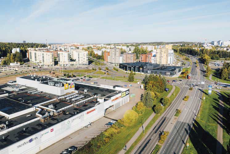 Ilmakuvanäkymä Tampereen Kalevan Prisma keskuksesta