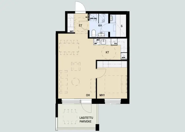 Nokian Poutuntie 2 asuntopohja 49 m2, kaksio