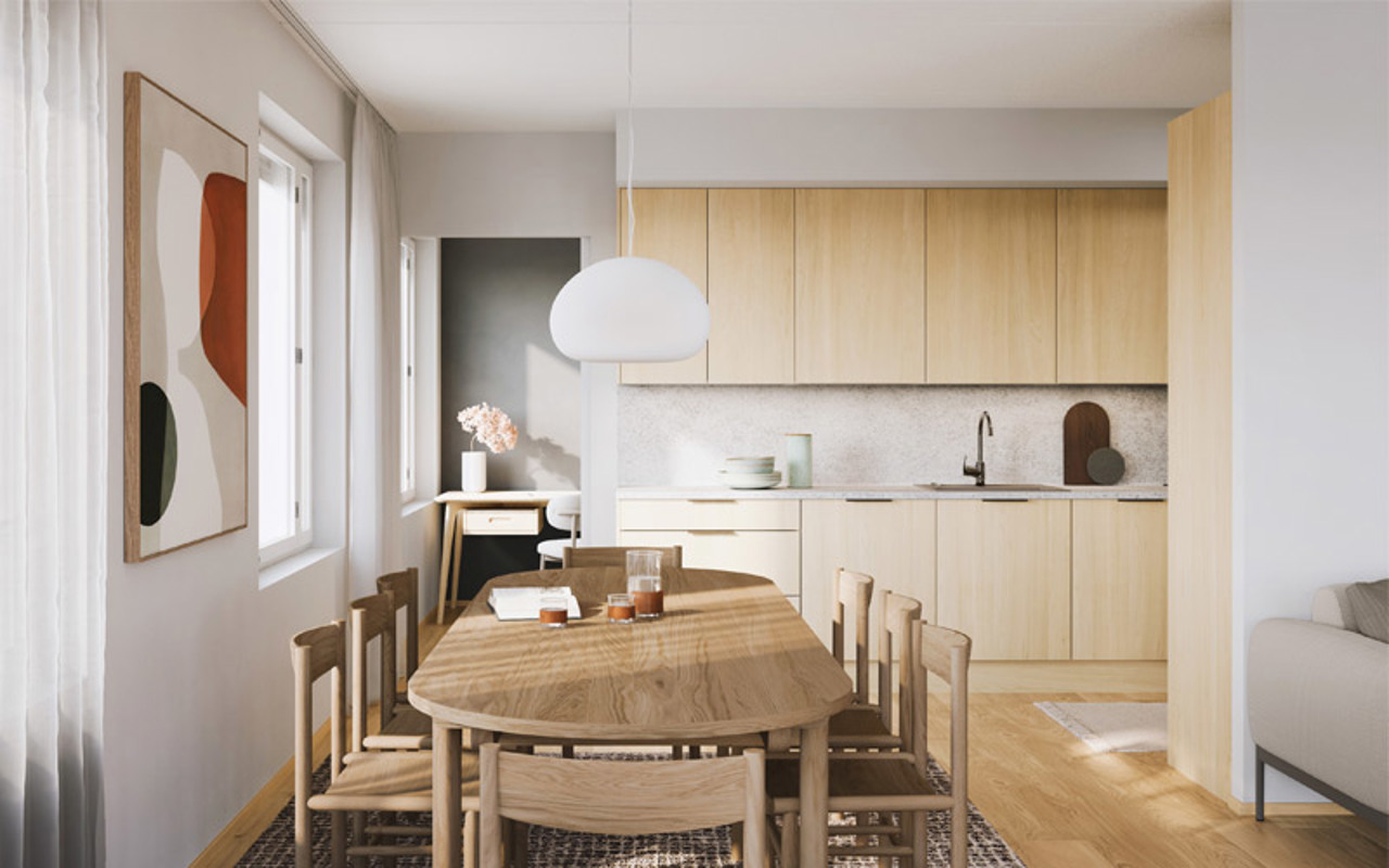 Luonnoskuva Oulun Mustarastaan keittiöstä