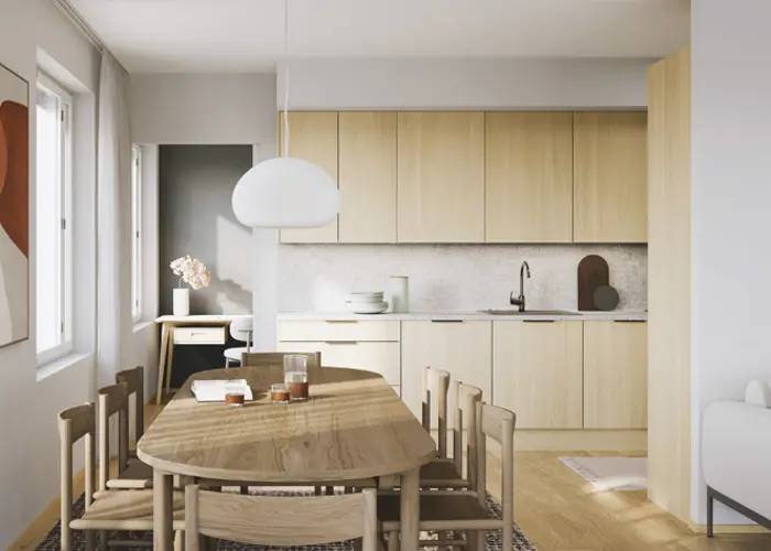 Luonnoskuva Oulun Mustarastaan keittiöstä