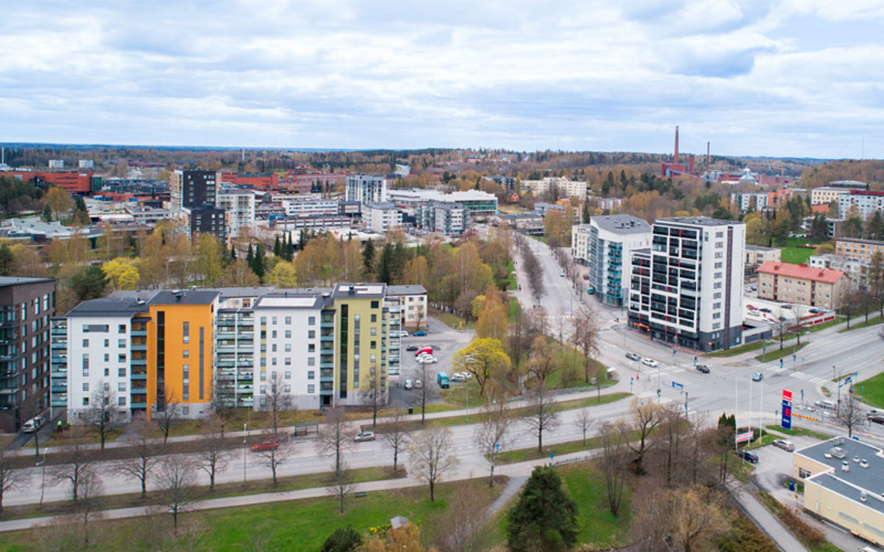 Ilmakuvanäkymä Nokian keskustasta