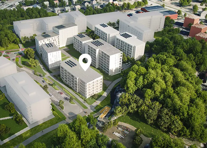 Ilmakuvaluonnos Turun Pukkilan kehittyvältä asuinalueelta