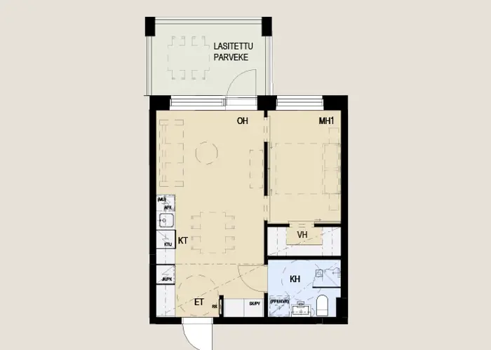 Nokian Poutuntie 2 asuntopohja 38,5 m2, kaksio
