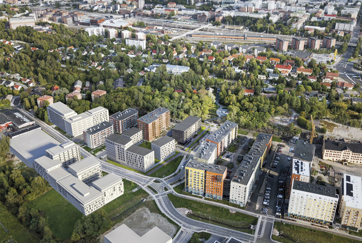 Luonnoskuvanäkymä ilmasta Turun Pitkämäen Pukkilan kehittyvästä alueella