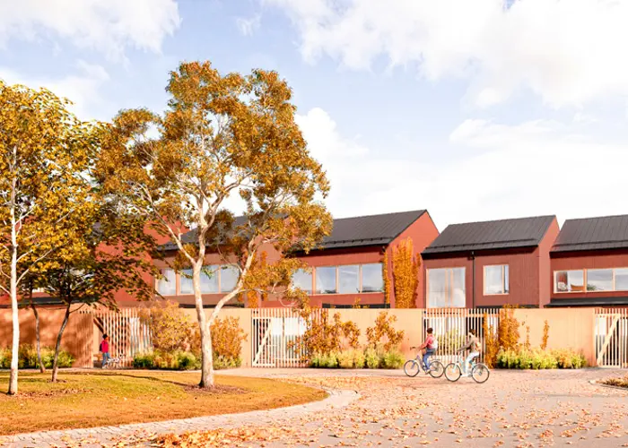 Luonnoskuvanäkymä Kangasalan Lamminrahkaan suunnitteilla olevista rivitalokodeista