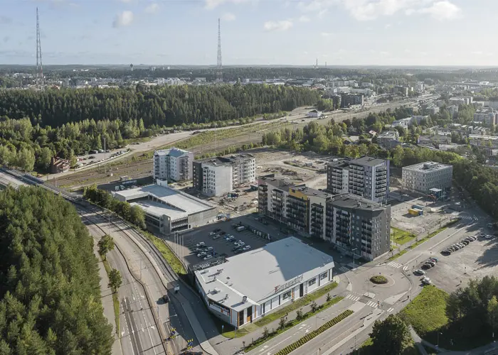 Ilmakuva Lahden Vahva-Jussin uudesta kehittyvästä asuinalueesta