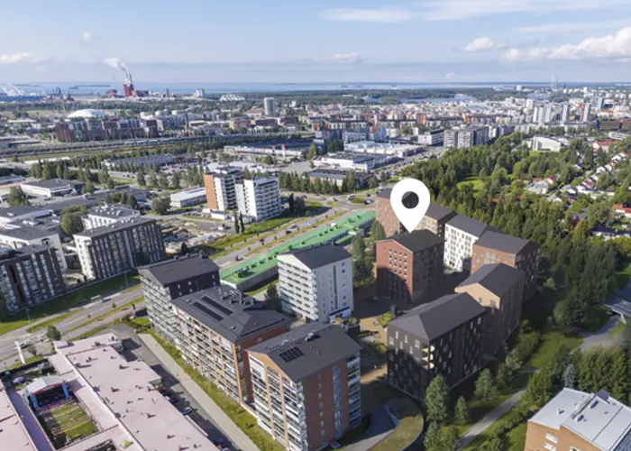Luonnoskuva Oulun Karjasillan Kulman uudesta asuinkorttelista
