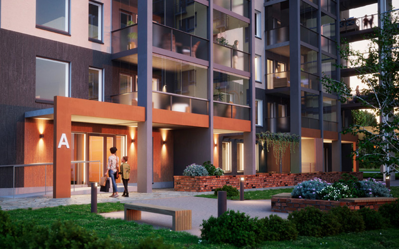 Luonnoskuva Nokian Poutuntien asuntokohteen julkisivusta