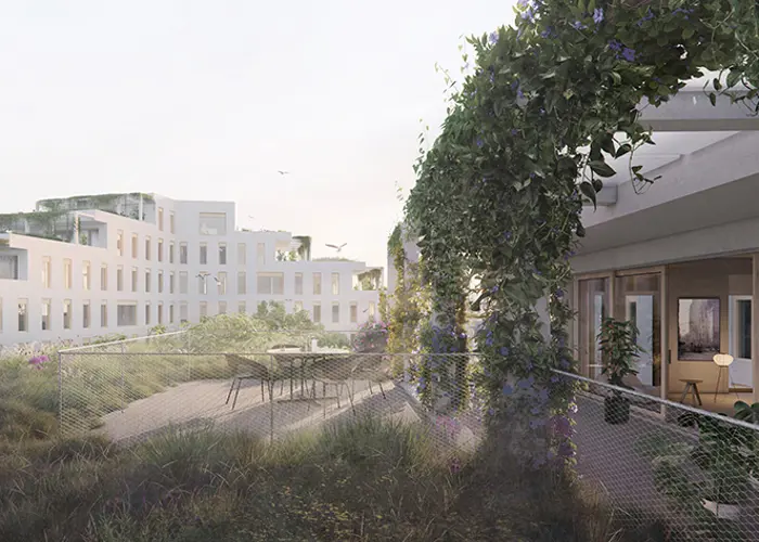 Luonnoskuva Hartelan suunnitteilla olevasta Verkkosaaren korttelista.