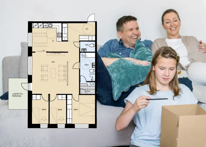 Kuva Hartelan Pukkilan kodin perheestä, jossa yksi lapsi