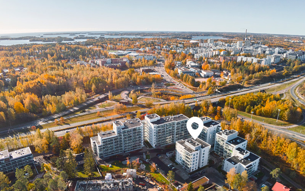 Ilmakuva Espoon Kehrästä ja Hartelan Niittykummun rakennuskokonaisuudesta