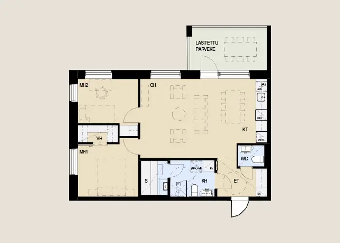 Nokian Poutuntie 2 asuntopohja 70 m2, kolmio
