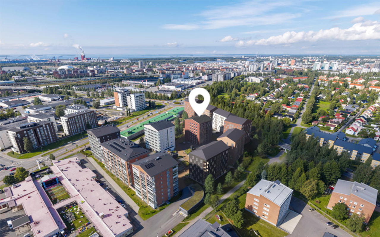 Luonnnoskuva näkymä Oulun Karjasillan Kulmaan rakentuvasta uudesta asuinkorttelista